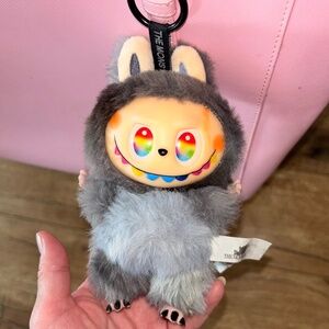 Labubu The Monsters Grey Black w/ Rainbow Eyes & Teeth Black Toe Nails Bag Charm